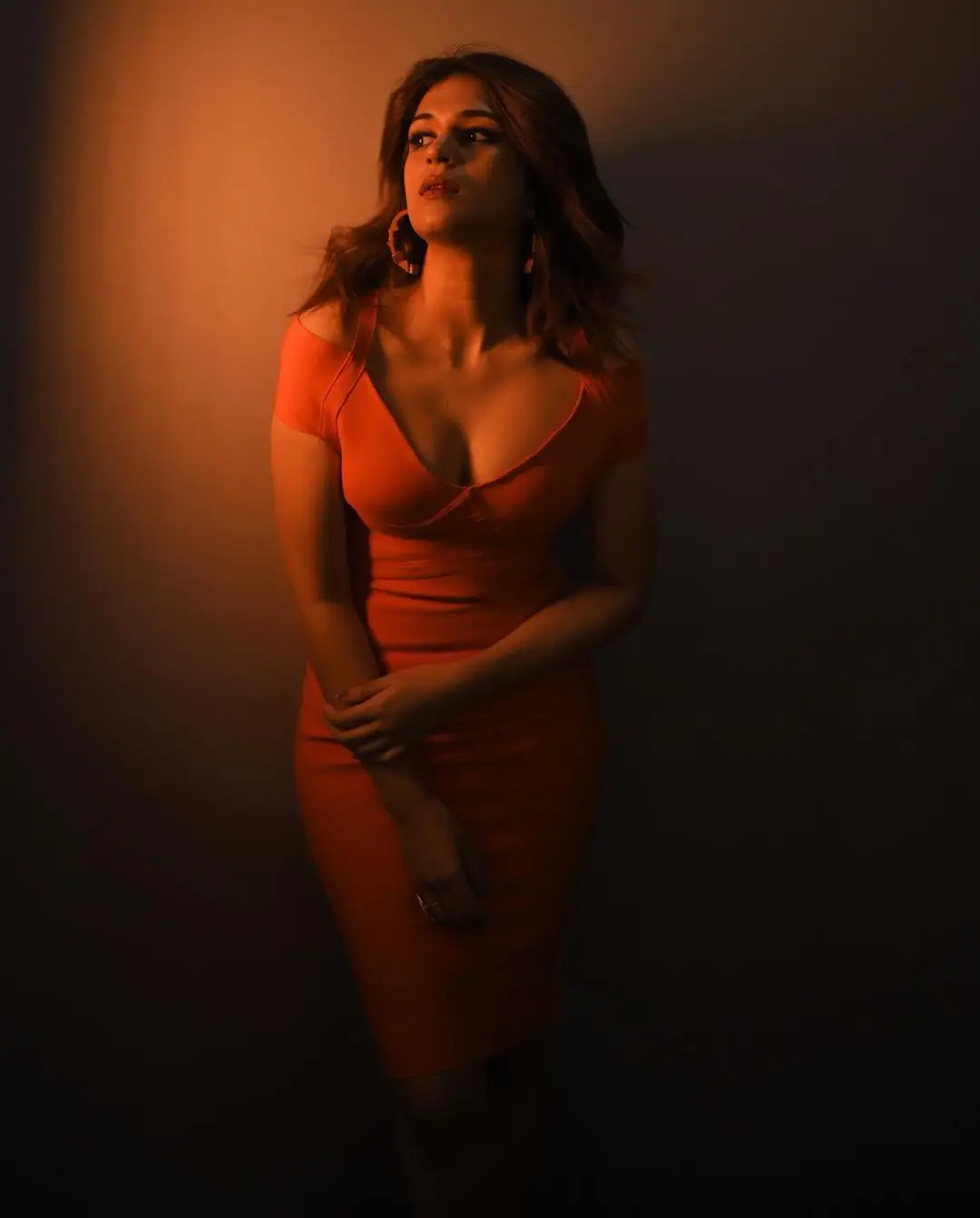 Shraddha Das Long Legs Show in Orange Mini Skirt